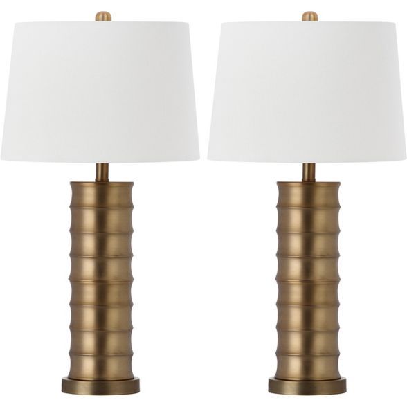 (Set of 2) 28.5" Linus Column Table Lamp Gold (Includes CFL Light Bulb) - Safavieh | Target