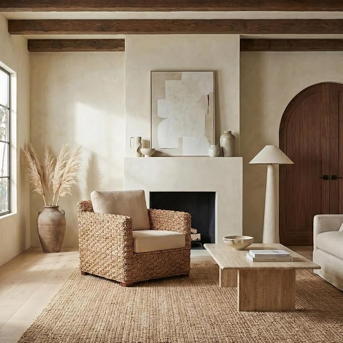SAFAVIEH Couture Home Collection Gregory Natural/Beige Cushion Water Hyacinth Accent Chair (Fully... | Amazon (US)