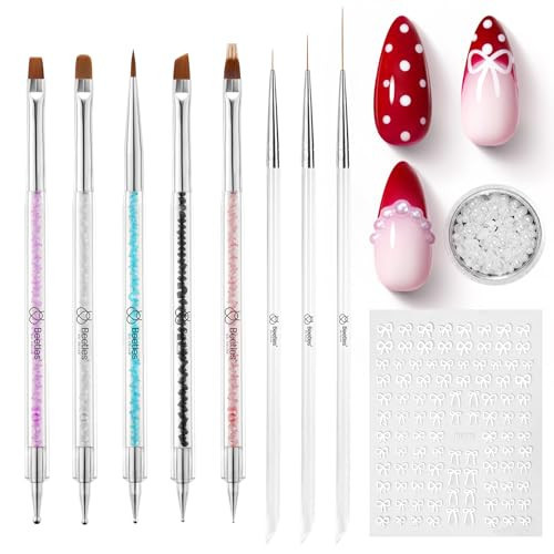 Beetles Nail Art Brushes 8pcs – Crystal Nail Art Tools 5pcs Double-headed Nails Dotting Tool, 3pcs Striping Liner Brushes for Nails with Pearls Bowknot Stickers, DIY Home Salon Manicure Design Tools | Amazon (US)