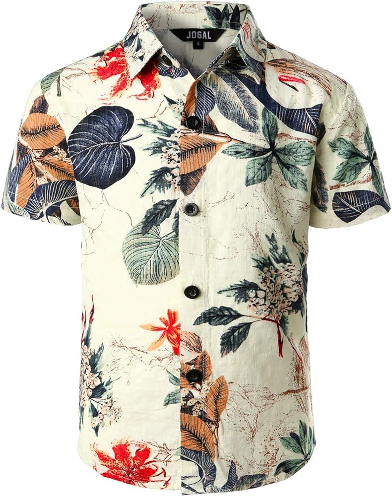 JOGAL Big Boy's Floral Casual Button Down Short Sleeve Hawaiian Shirt | Amazon (US)