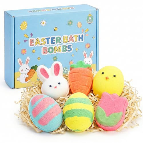 Bath Bombs for Kids, Easter Basket Stuffers for Toddlers Baby Girls Boys, 6Pcs Natural Organic Egg Bunny Carrot Shaped Kids Bubble Bath Party Favors Gifts | Amazon (US)