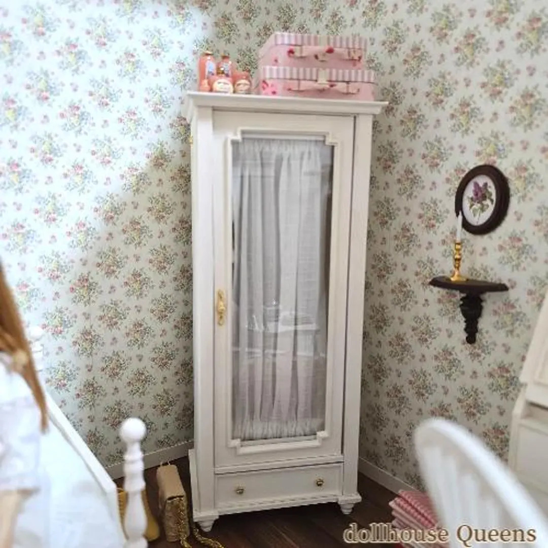 1/6 Scale White Miniature Wardrobe With Linen Curtain – Handmade Birch & Hinoki Dollhouse Furni... | Etsy (US)
