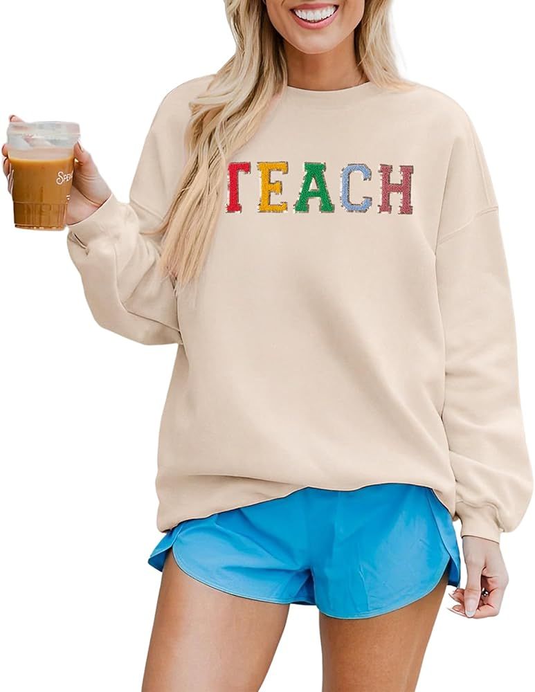 CM C&M WODRO Teacher Sweatshirt Women Funny Teach Graphic Back to School Shirt Teacher Appreciati... | Amazon (US)