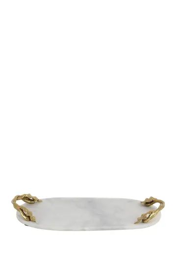 Contemporary Marble Oval Tray with Aluminum Leaf & Vine Handles | Nordstrom Rack
