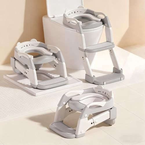 Potty Training Seat, Upgrade Toddler Toilet Seat for Kids Boys Girls, 3 in 1 Potty Training Toilet with Step Stool Ladder-Non Slip Foldable (Gray+White) | Amazon (US)