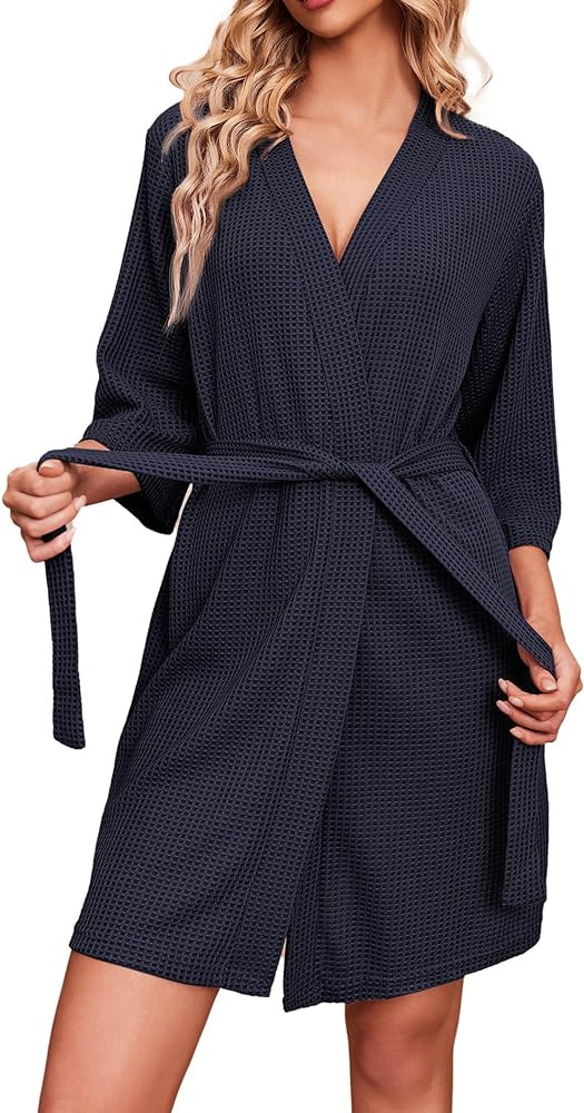 Ekouaer Robes for Women Waffle Knit Bathrobe Soft Lightweight Knee Length Loungewear S-XXL | Amazon (US)