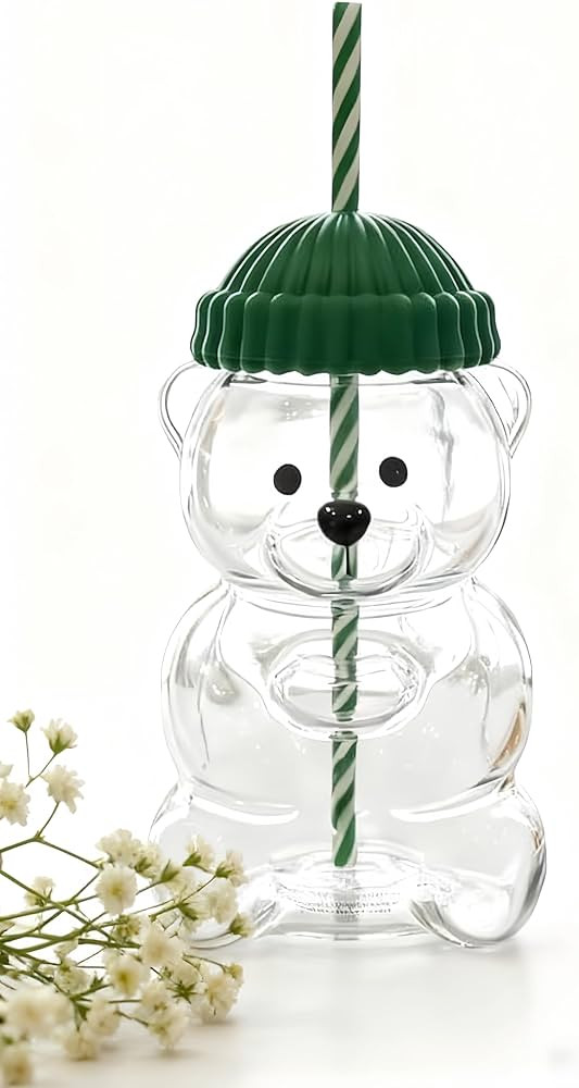 Adorable Bear Design Glass Tumbler with Reusable Straw - 2025 New Leak-Proof Cup for Smoothies, B... | Amazon (US)