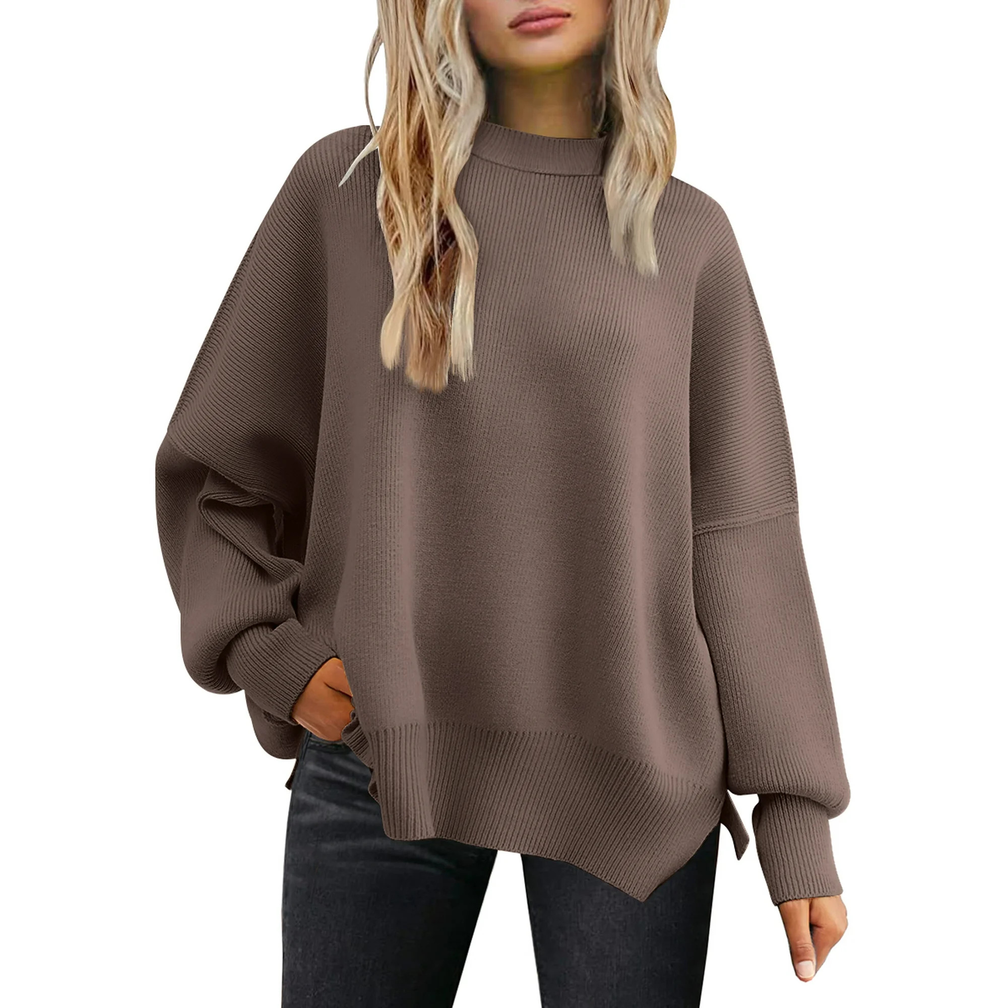 SUNBS Oversized Sweaters for Women Winter Crewneck Pullover - Cozy Knit Long Sleeve Top Casual Lo... | Walmart (US)
