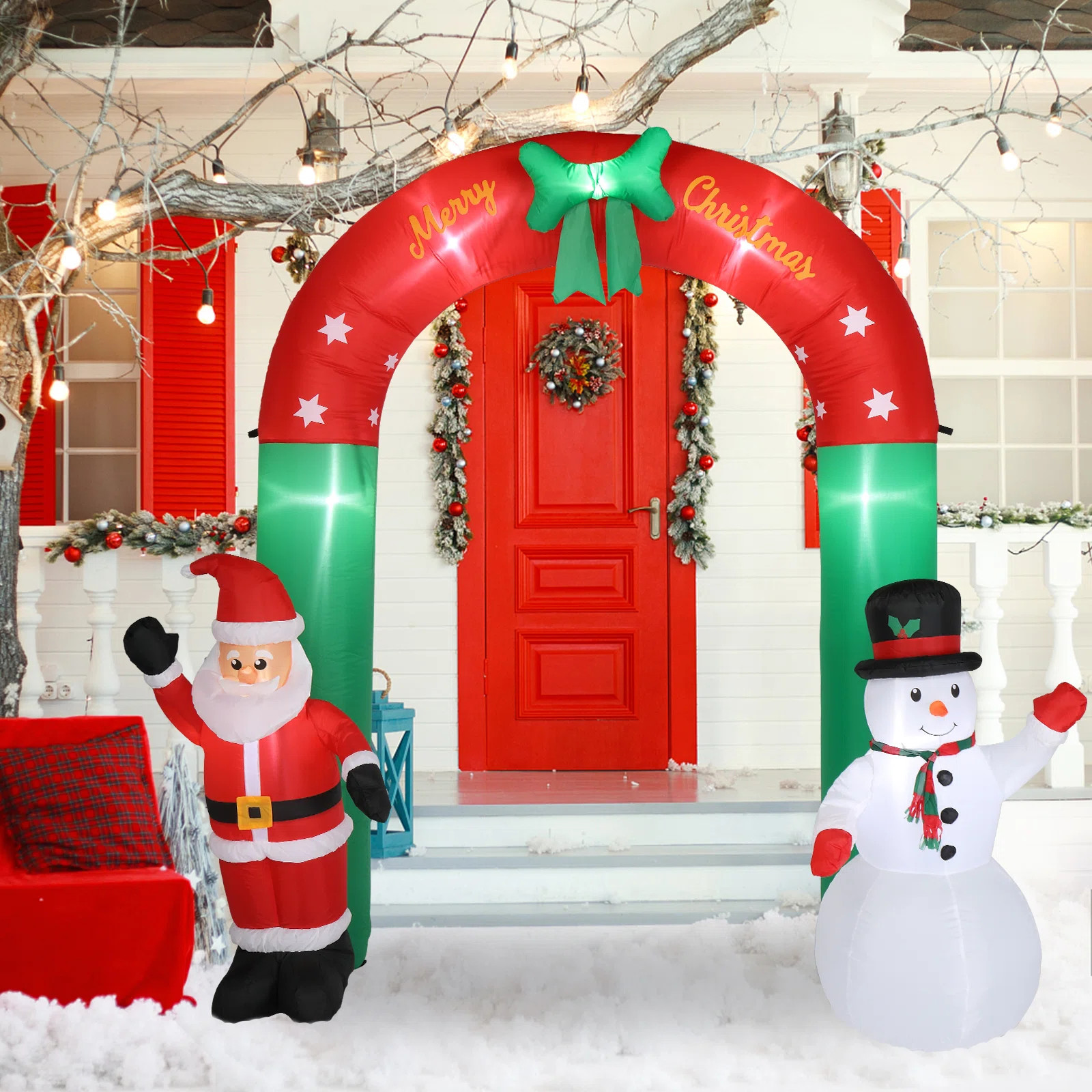 Tall Christmas Arch With Snowman And Santa Inflatable | Wayfair North America