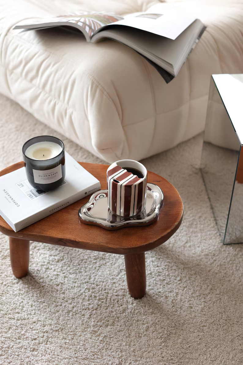Striped Stoneware Tumbler: Handmade Brown Pottery Mug, 10 oz | Etsy (US)
