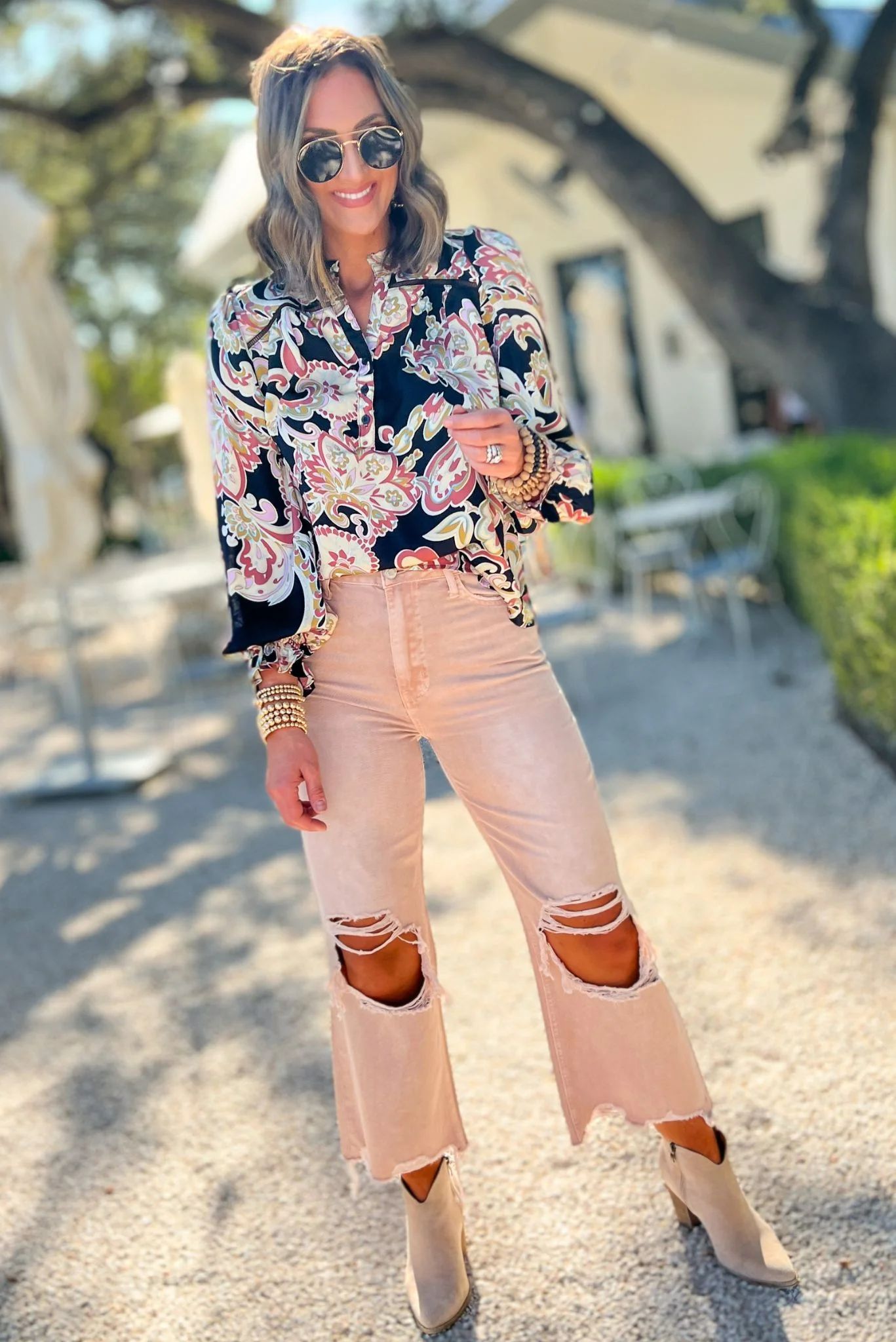Dusty Pink High Rise Distressed Crop Knee Flare Jeans | Shop Style Your Senses