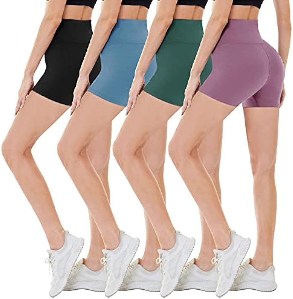 CAMPSNAIL 4 Pack Biker Shorts for Women High Waist - 5" Soft Summer Womens Shorts Spandex Workout... | Amazon (US)