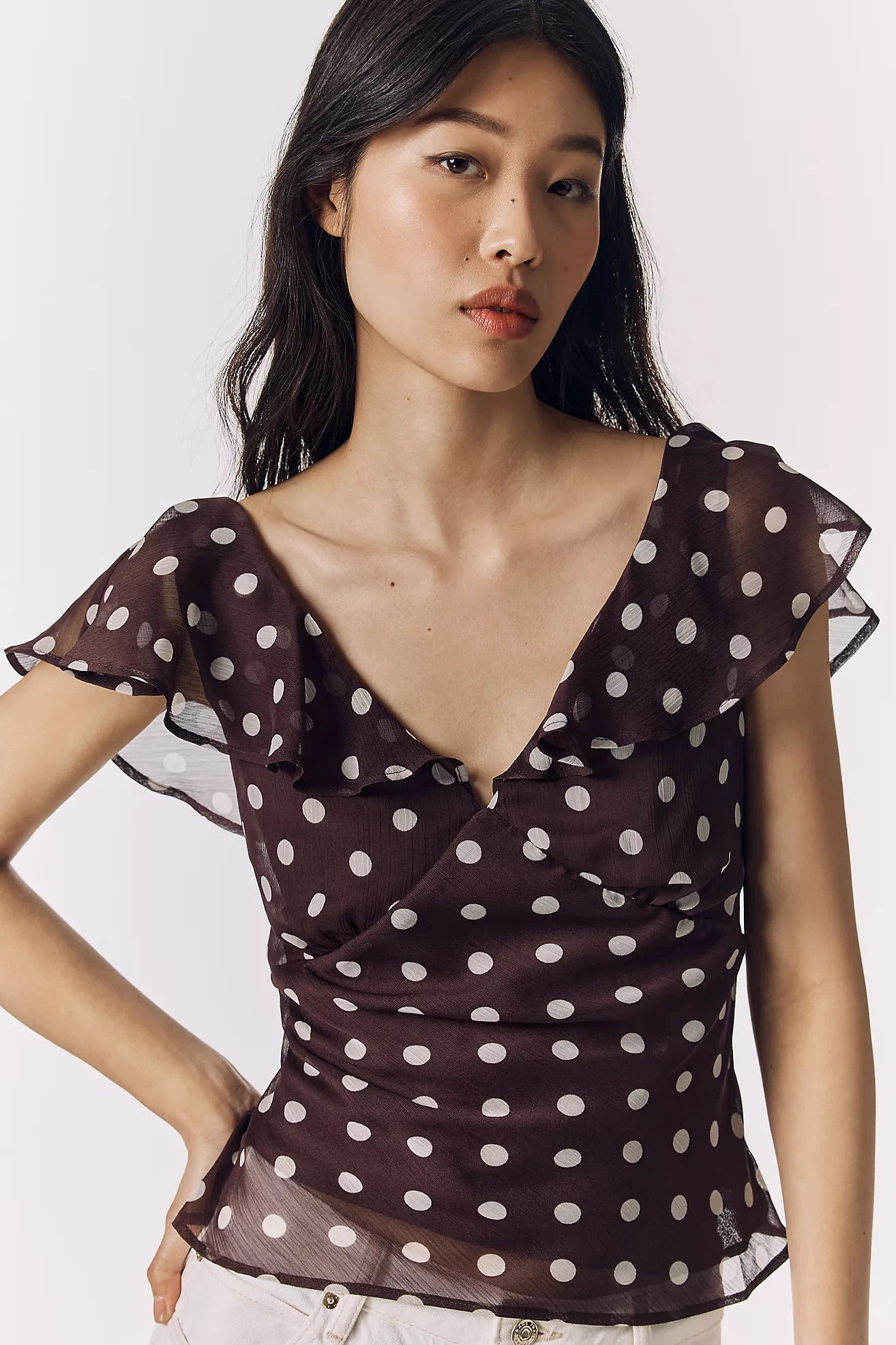 Maeve Sheer Flutter-Sleeve Top | Anthropologie (US)