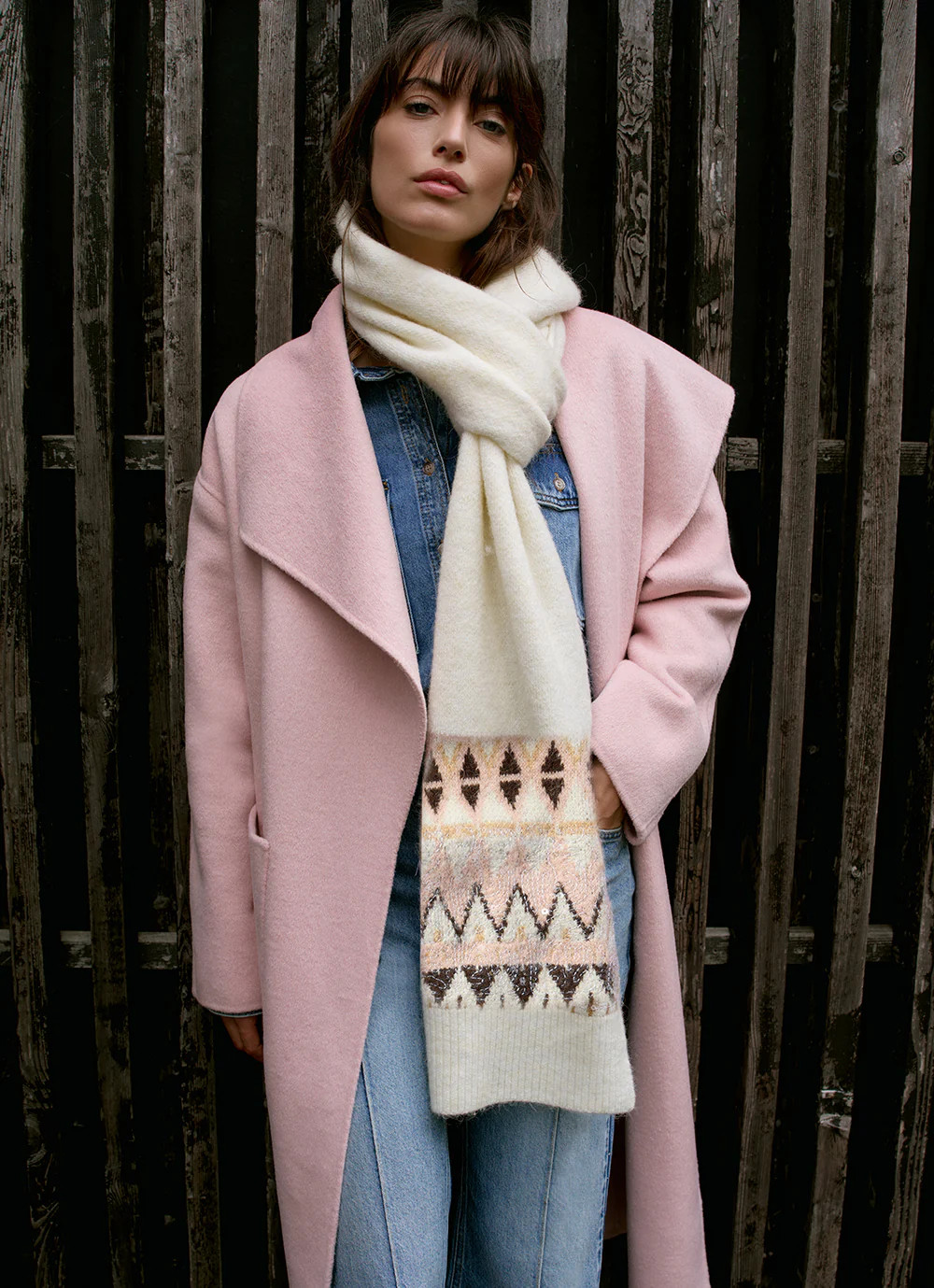 Cream Fair Isle Knitted Scarf | Mint Velvet