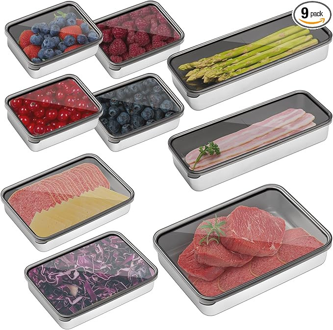 Hushee 9 Pack Bacon Cheese Container for Refrigerator, 304 Stainless Steel Airtight Deli Meat Con... | Amazon (US)