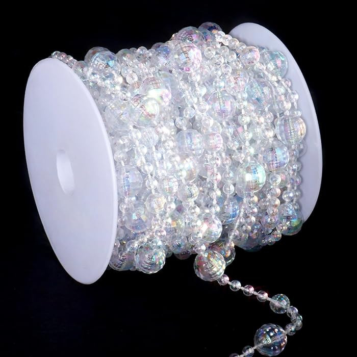 33FT Crystal Ball Beaded Garland Strand, Iridescent Diamond-Shaped Acrylic Beaded Chain Roll for ... | Amazon (US)
