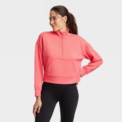 Women's Airy Sleek Ribbed 1/2 Zip Pullover - All In Motion™ Light Red S | Target