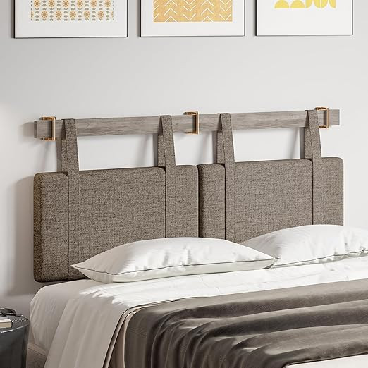 BELLEZE Wall Mounted Headboard for Queen Size Bed, Linen Fabric Padded Headboard Panels with Stai... | Amazon (US)