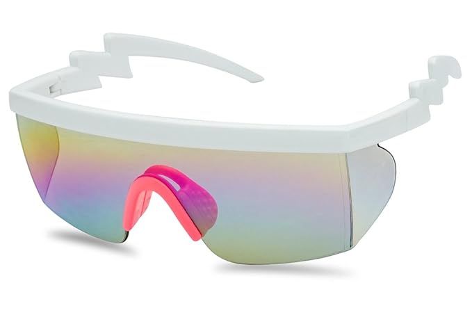 SunglassUP 80's Neon Semi Rimless Style Retro Rainbow Mirrored Transparent Lens ZigZag Sunglasses | Amazon (US)