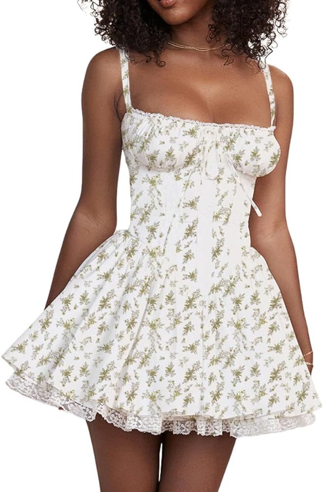 Women's Dress Sleeveless Lace Floral Camisole Corset Suit Style Sexy Dress for Women | Amazon (US)