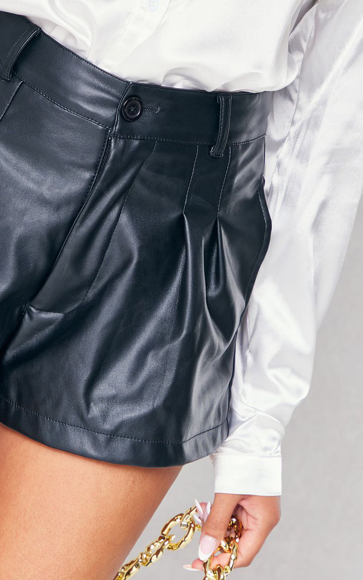 Black Faux Leather Floaty Shorts | PrettyLittleThing UK