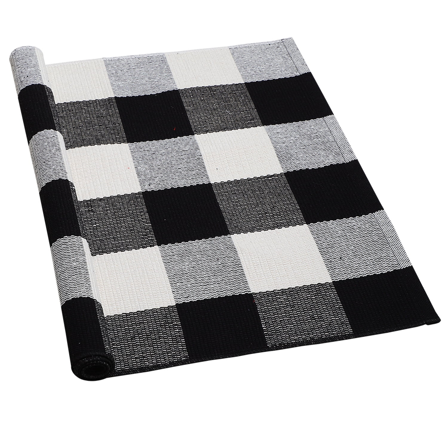 REGALWOVEN Cotton Plaid Area Rug Checkered Rug for Porch, Black White 35"x24" | Walmart (US)