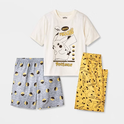 Boys' 3pc Pokemon Short Sleeve Pajama Set - Yellow XS | Target