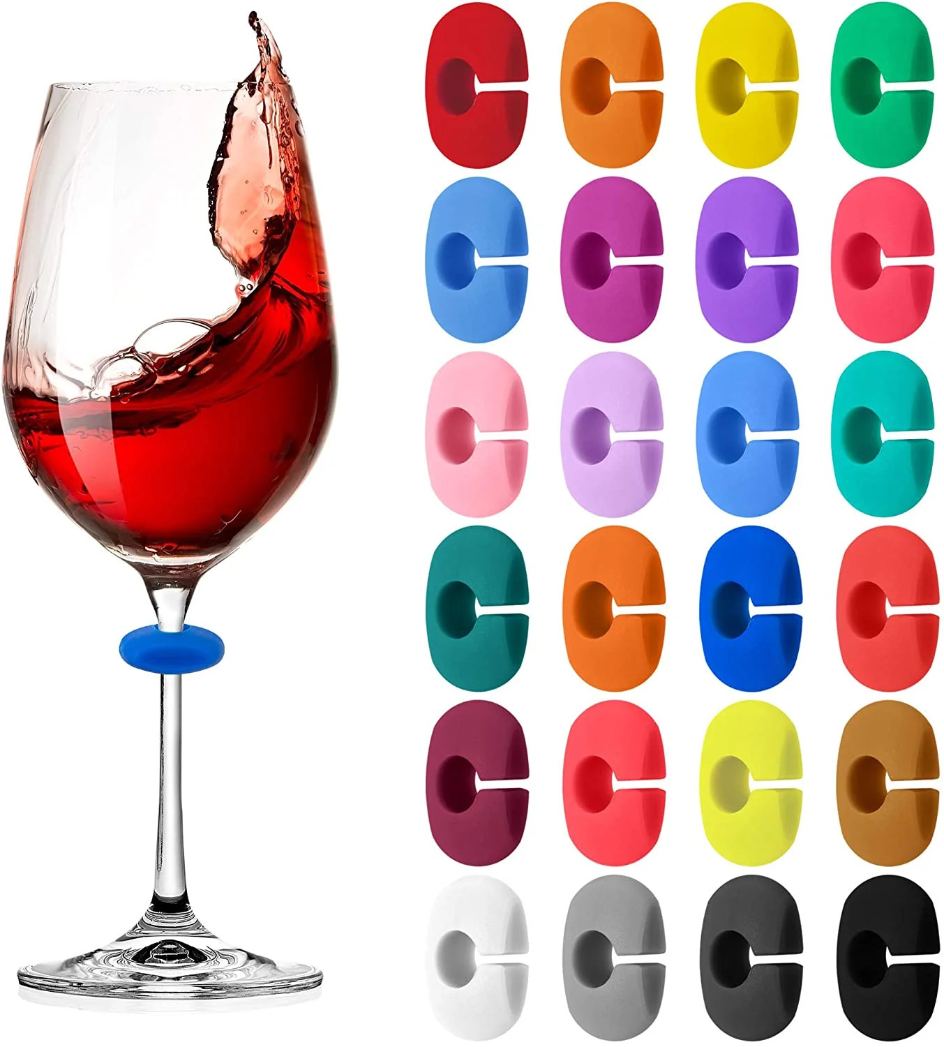24 Pieces Wine Glass Charms Markers Silicone Drink Markers for Wine Glass Champagne Flutes Cockta... | Walmart (US)