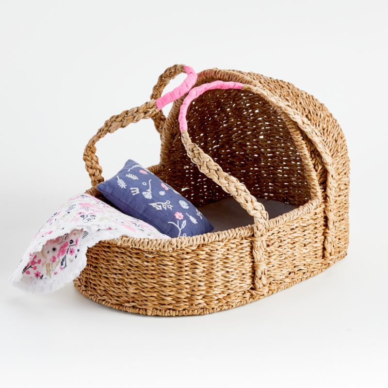 Doll Moses Basket with Bedding | Crate & Kids | Crate & Barrel