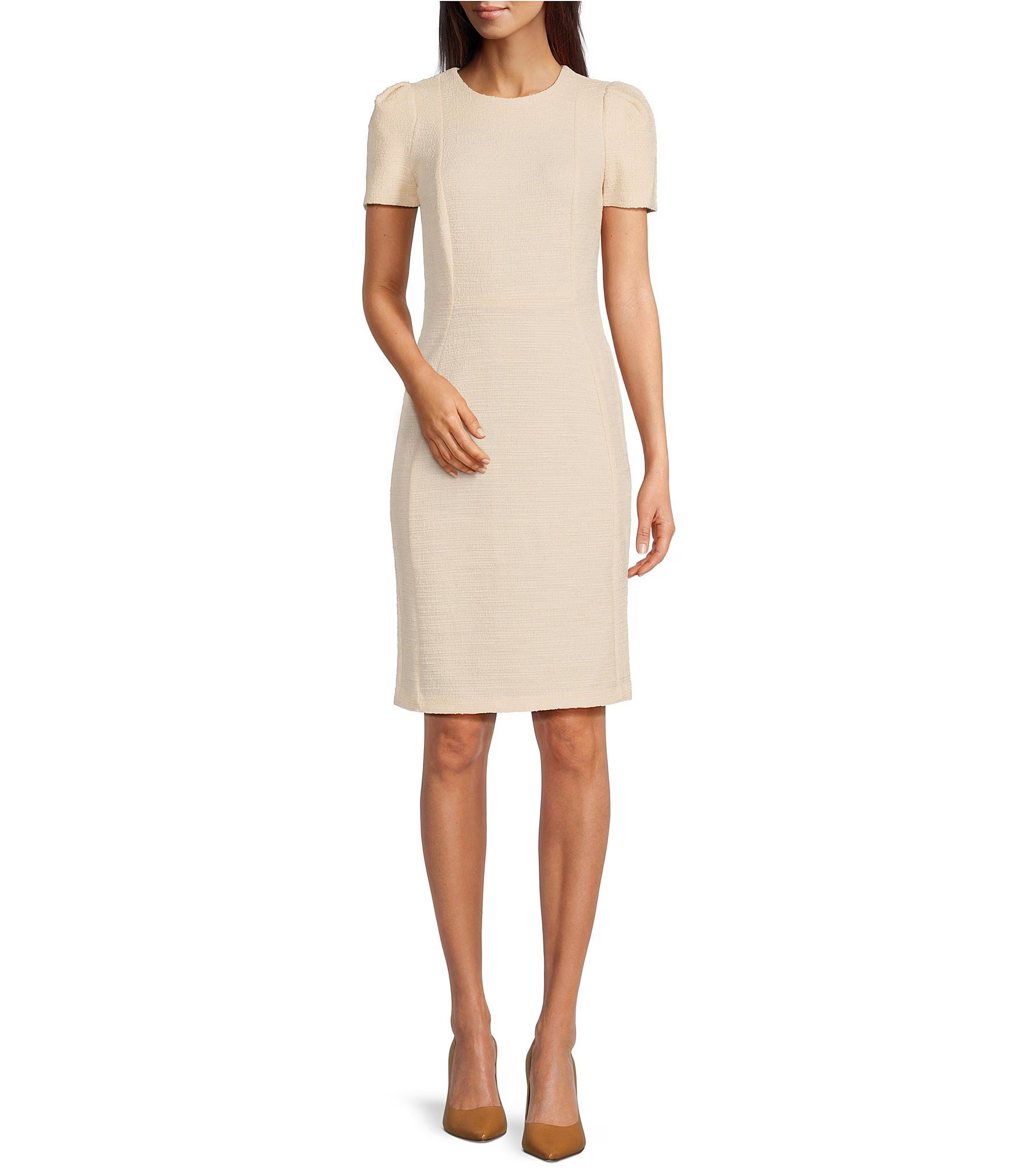 Tweed Crew Neck Short Sleeve Sheath Dress | Dillard's
