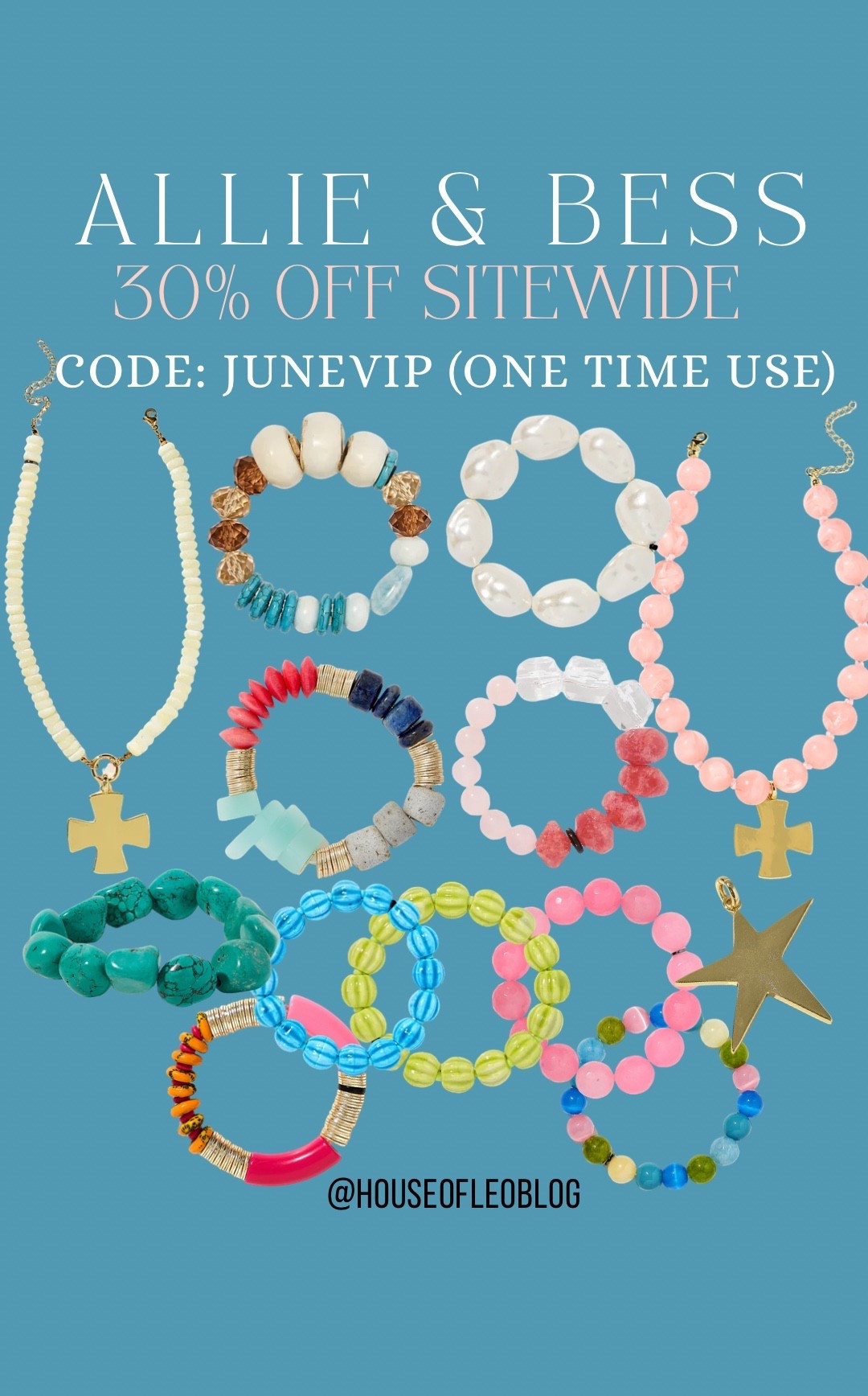 Code JUNEVIP for 30% off sitewide one time in June. Otherwise use code HOUSEOFLEO20. Star necklace, cross necklace. Beaded bracelets, Summer jewelry. Beaded necklace.

#LTKSaleAlert