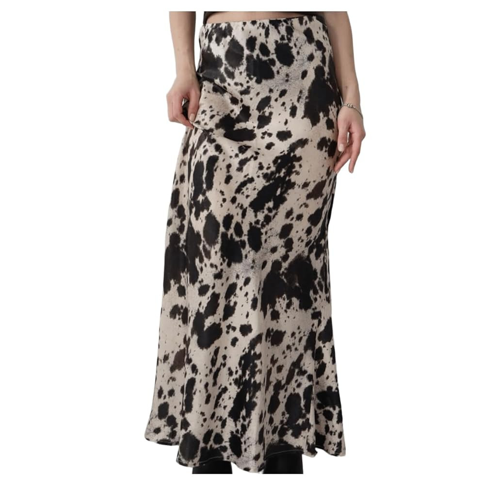 Cow Print Skirt Women Slim-fit Fishtail Satin Maxi Skirt Y2K Trendy Outfits | Amazon (US)