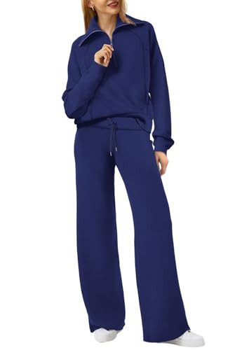 XIEERDUO Two Piece Sets For Women Fall Lounge Outfits Oversized Sweatsuit Navy Blue XS | Amazon (US)