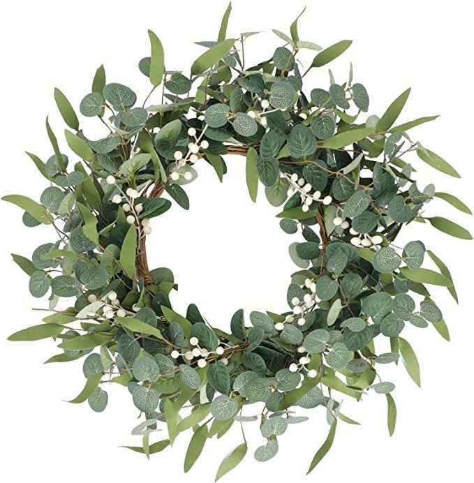 CEWOR 20in Artificial Eucalyptus Wreath for Front Door Fall Wreath Green Leaf Wreath for Window H... | Amazon (US)