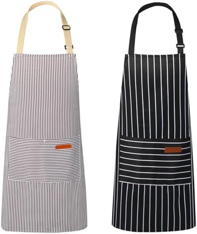 2 Pack Kitchen Aprons, Apron for Cooking with 2 Pockets, Unisex Adjustable Neck Strap Chef Aprons... | Amazon (US)