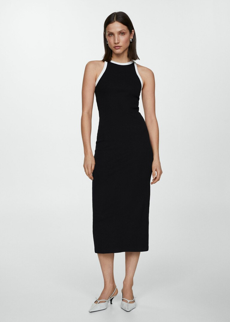 Contrast ribbed knit dress -  Women | Mango United Kingdom | MANGO (UK)