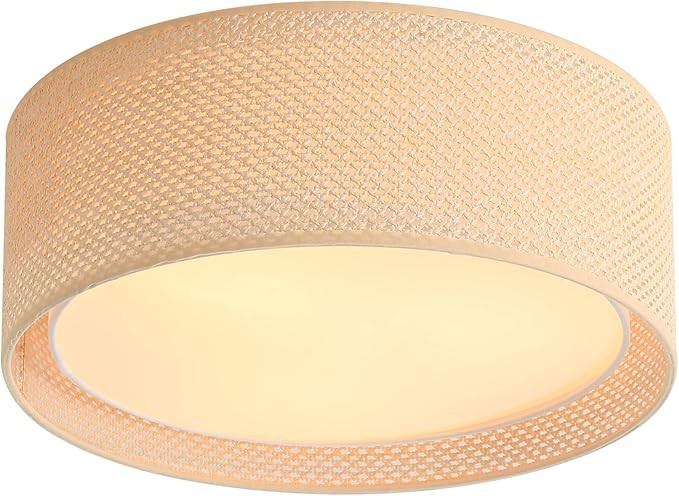WINGBO 15.7" Modern 3-Light Flush Mount Ceiling Light Fixture with Fabric & Acrylic Double Drum S... | Amazon (US)