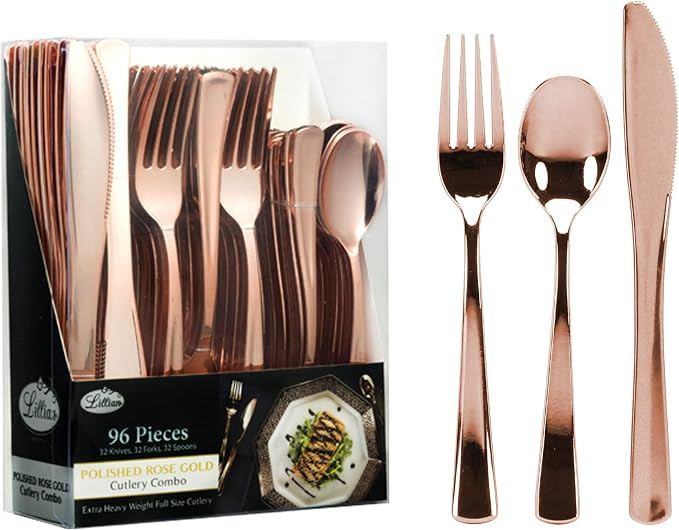Plastic Cutlery Silverware Extra Heavyweight Disposable Flatware, Full Size Cutlery Combo, 32 For... | Amazon (US)