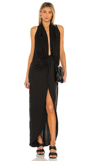 Drape Front Midi Dress in Black | Revolve Clothing (Global)