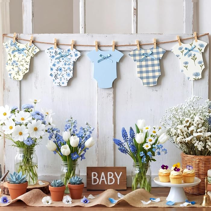 Frienda Baby in Bloom Paper Banner Baby Shower Blue Paper Bodysuit Dress Garland Outfit Set with ... | Amazon (US)
