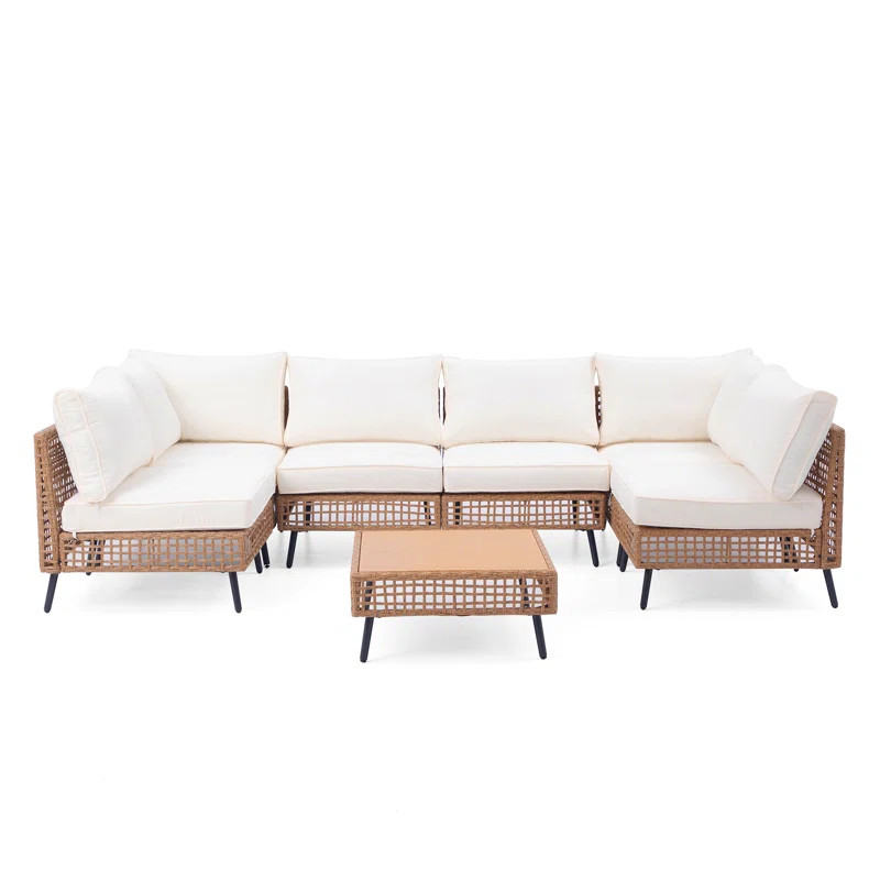 6 - Person Premium Patio Wicker Sectional Seating Group with Cushions | Wayfair North America
