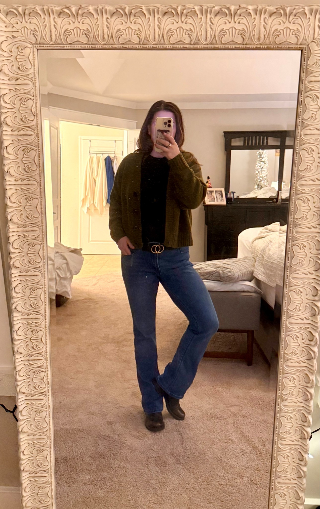 OOTD for dinner and movies with my sisters. Medium in t-shirt & sweater, size 6 in jeans (medium wash). 

#LTKMidsize #LTKootd #LTKOver40