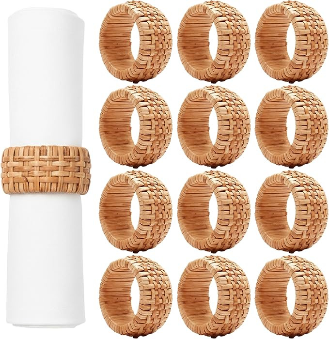 ALPHA Living HOME Natural Rattan Napkin Rings Set of 12 - Handcrafted Cane Serviette Holders for ... | Amazon (US)