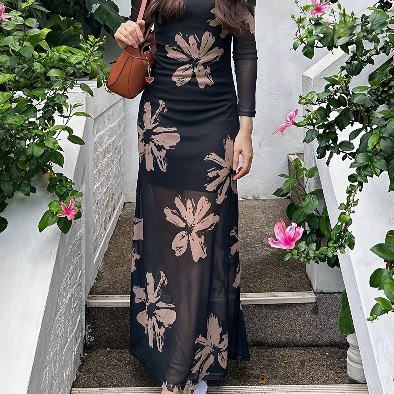 fashionable women's floral patterned mesh fitted bodycon - Temu Canada | Temu Affiliate Program