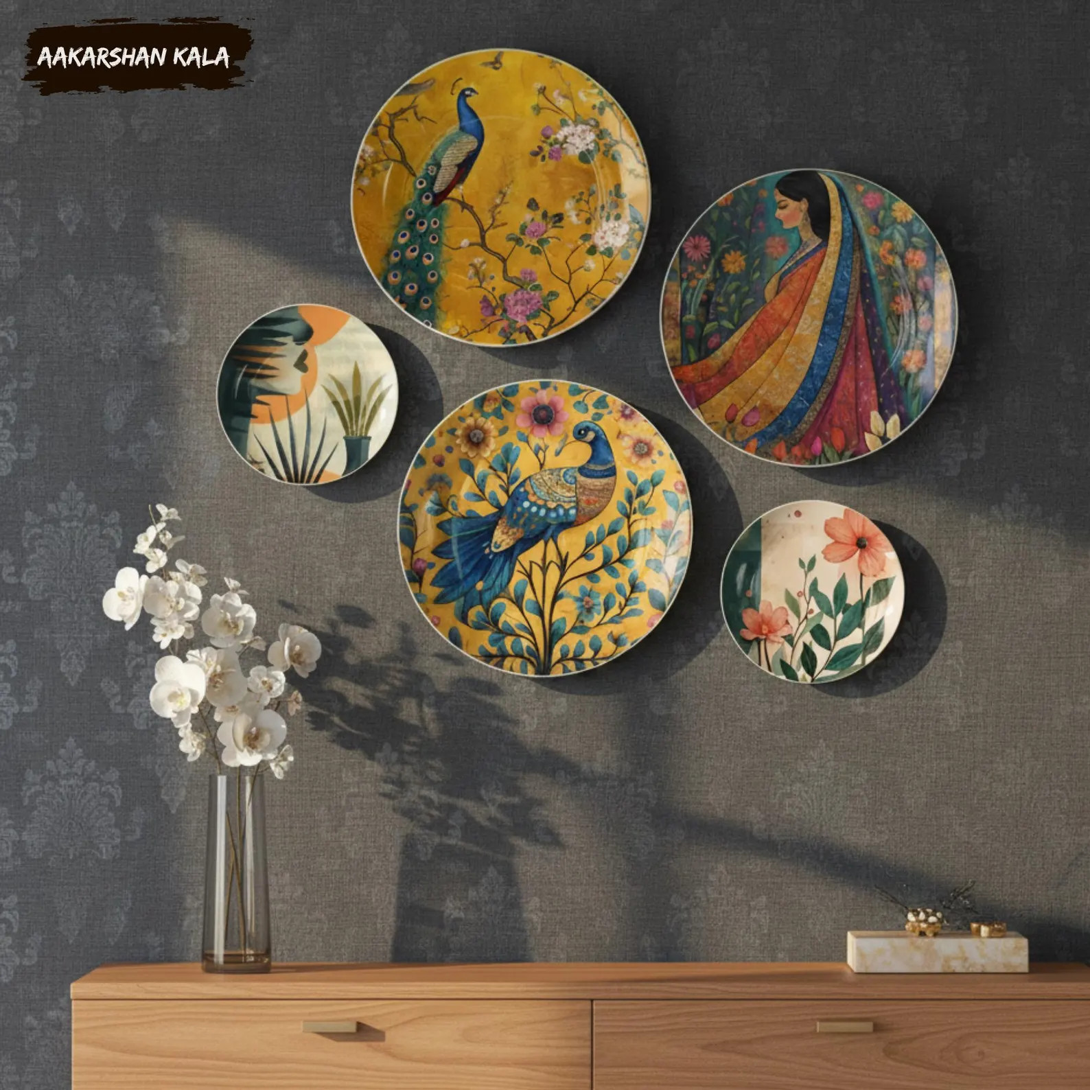 Multicolor Ceramic Wall Plate with Peacock, Floral & Ethnic Woman Designs | Home Decor | Living R... | Etsy (Global)