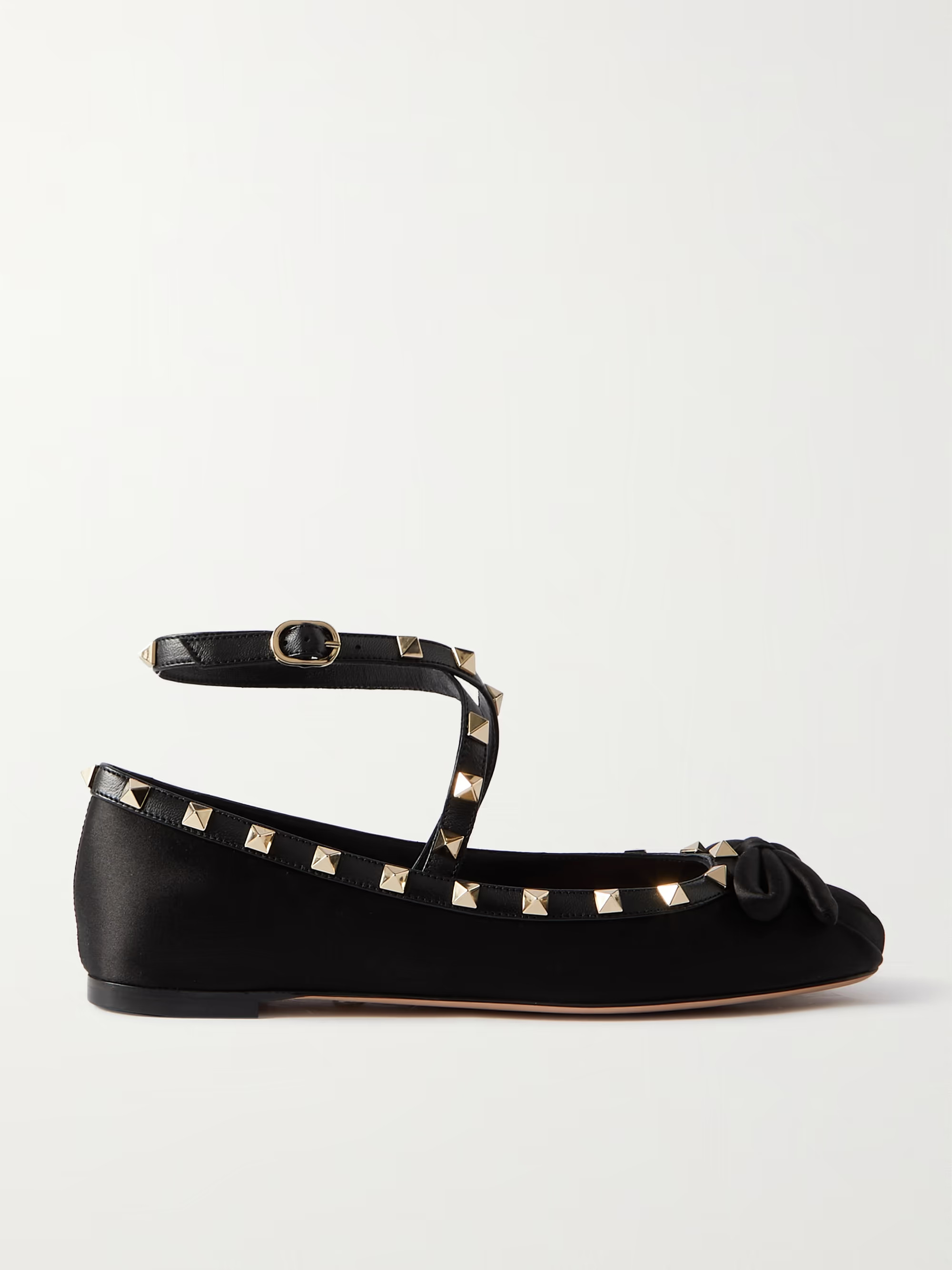 Rockstud leather-trimmed satin ballet flats | NET-A-PORTER (US)