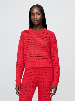 100% Cotton Crochet Crewneck Sweater | Gap (US)