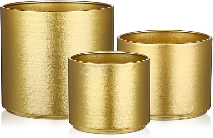 Gold Metal Planters 3.93''/4.72''/5.9'' Set of 3 Flowers Vases with Drainage Hole for Outdoor Pla... | Amazon (CA)
