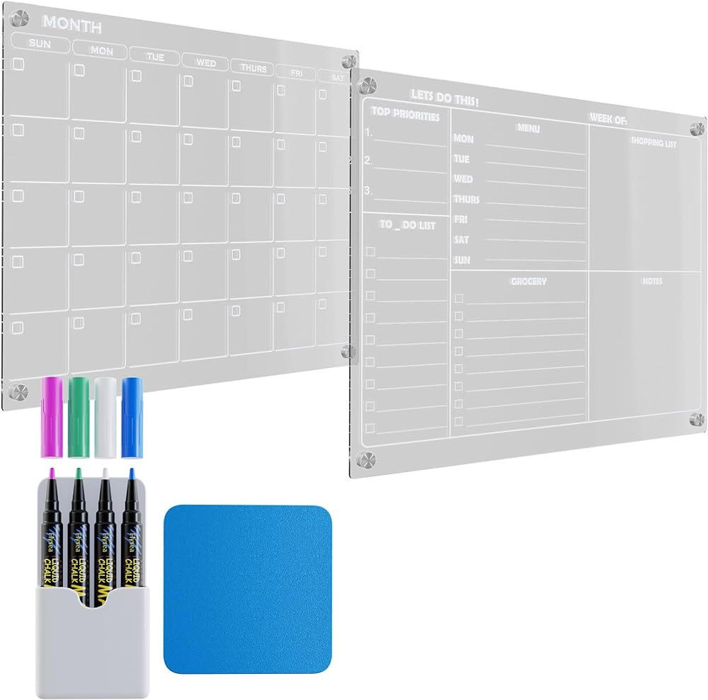 2 Sets of Acrylic Calendar for Fridge, Planning Boards - 15" x 12" Modern Magnetic Weekly Planner... | Amazon (US)