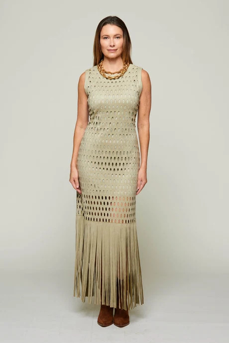 Yahaira Fringe Faux Suede Midi Dress | Benaar La